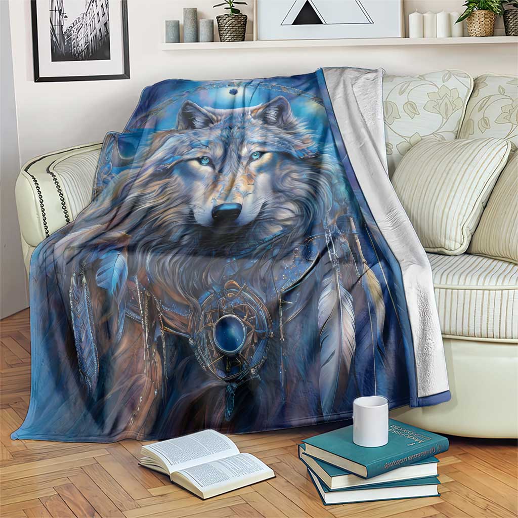 Beautiful Native American Wolf Blanket Galaxy Art