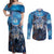 Beautiful Native American Wolf Couples Matching Off Shoulder Maxi Dress and Long Sleeve Button Shirt Galaxy Art