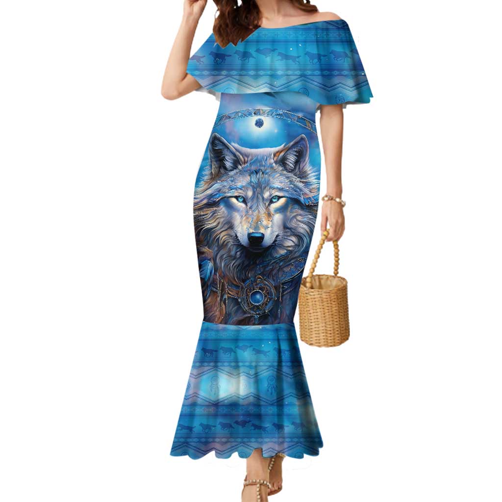 Beautiful Native American Wolf Mermaid Dress Galaxy Art