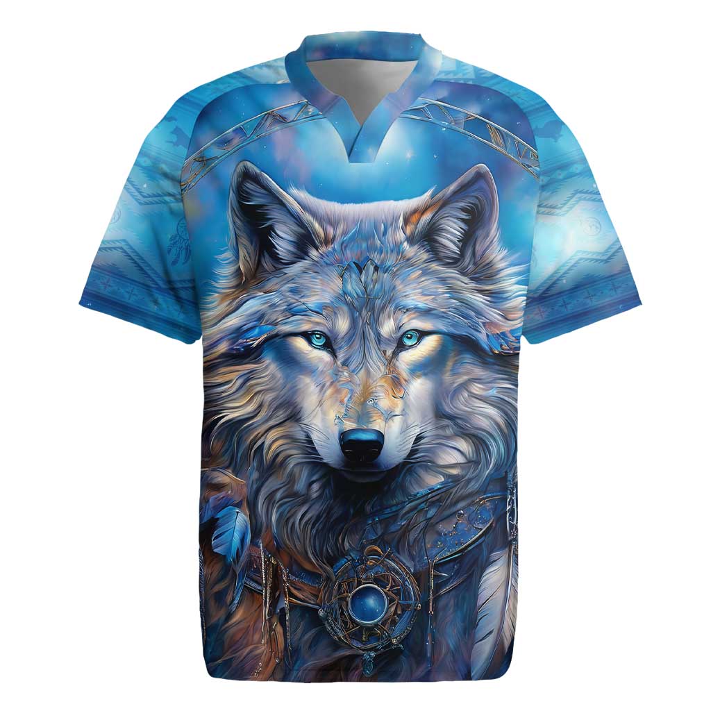 Beautiful Native American Wolf Rugby Jersey Galaxy Art - Wonder Print Shop