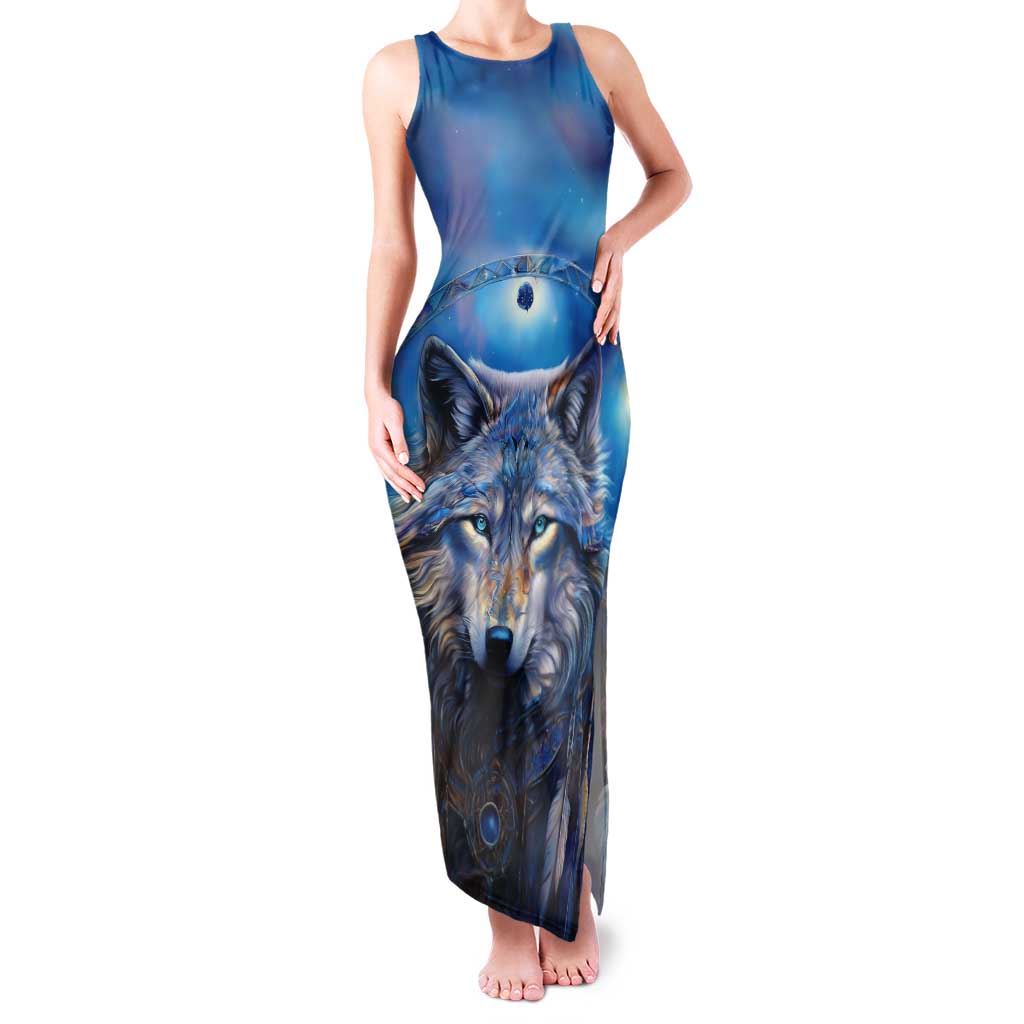 Beautiful Native American Wolf Tank Maxi Dress Galaxy Art