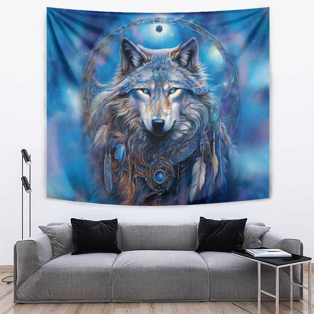 Beautiful Native American Wolf Tapestry Galaxy Art