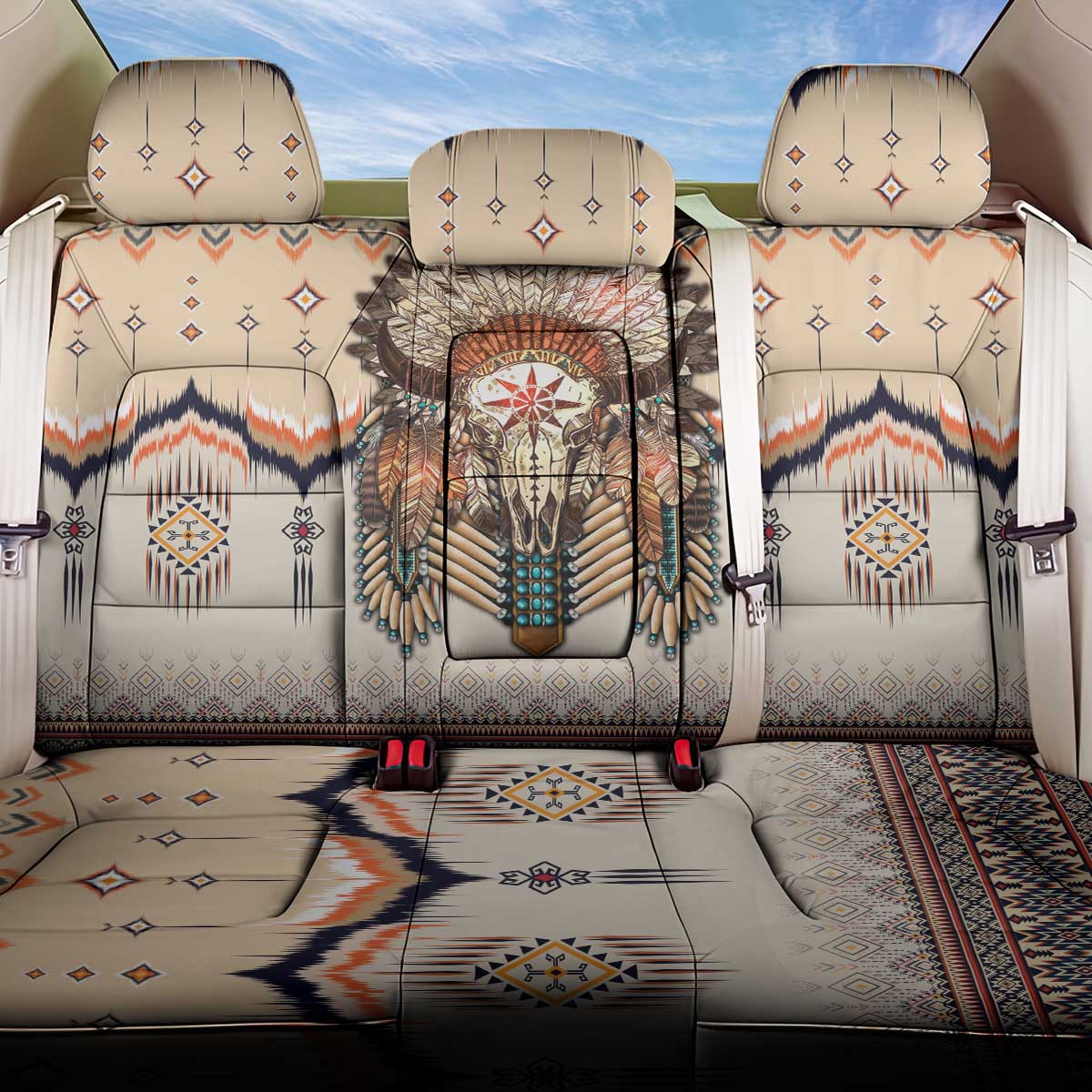 Native American Back Car Seat Cover Buffalo Skull - Wonder Print Shop