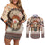 Native American Couples Matching Off Shoulder Short Dress and Long Sleeve Button Shirt Buffalo Skull - Wonder Print Shop