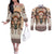 Native American Couples Matching Off The Shoulder Long Sleeve Dress and Long Sleeve Button Shirt Buffalo Skull