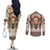 Native American Couples Matching Off The Shoulder Long Sleeve Dress and Long Sleeve Button Shirt Buffalo Skull