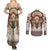 Native American Couples Matching Summer Maxi Dress and Long Sleeve Button Shirt Buffalo Skull