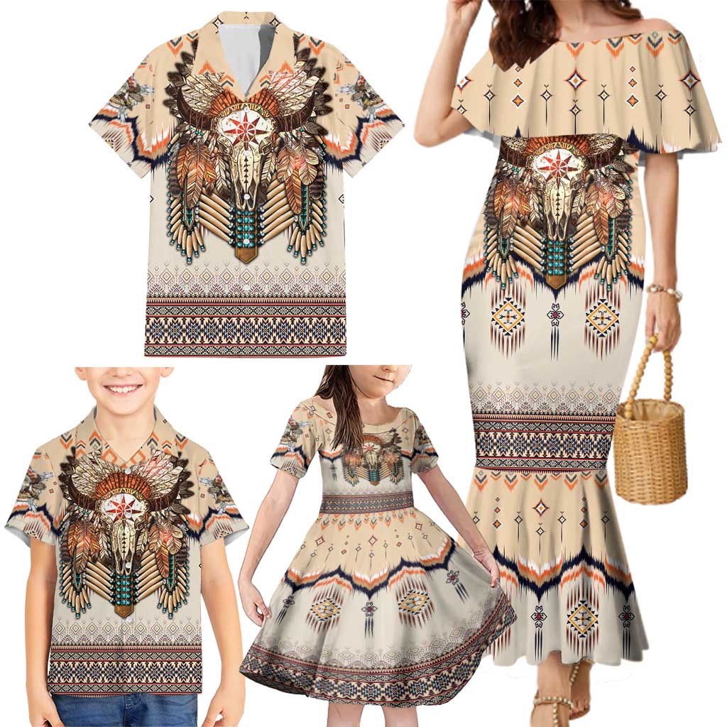 Native American Family Matching Mermaid Dress and Hawaiian Shirt Buffalo Skull