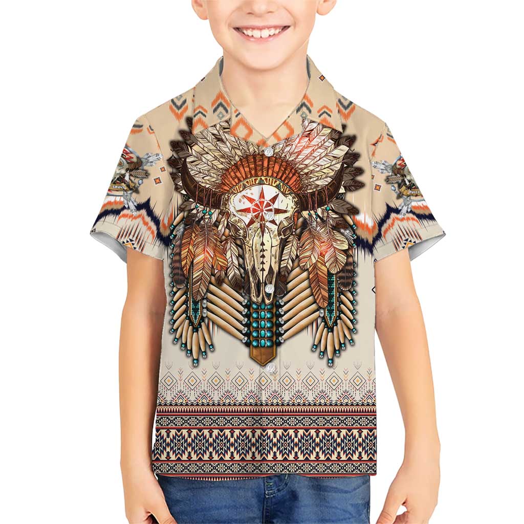 Native American Kid Hawaiian Shirt Buffalo Skull - Wonder Print Shop