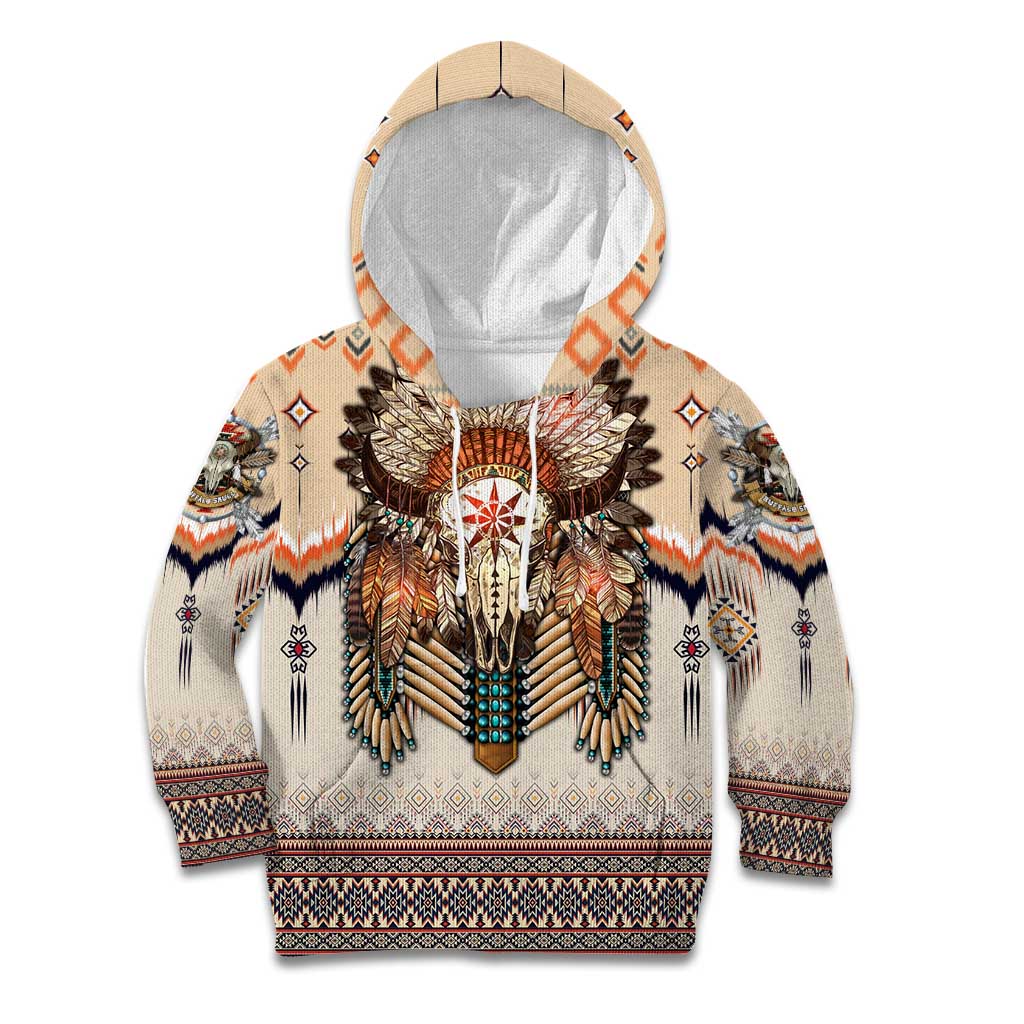 Native American Kid Hoodie Buffalo Skull - Wonder Print Shop