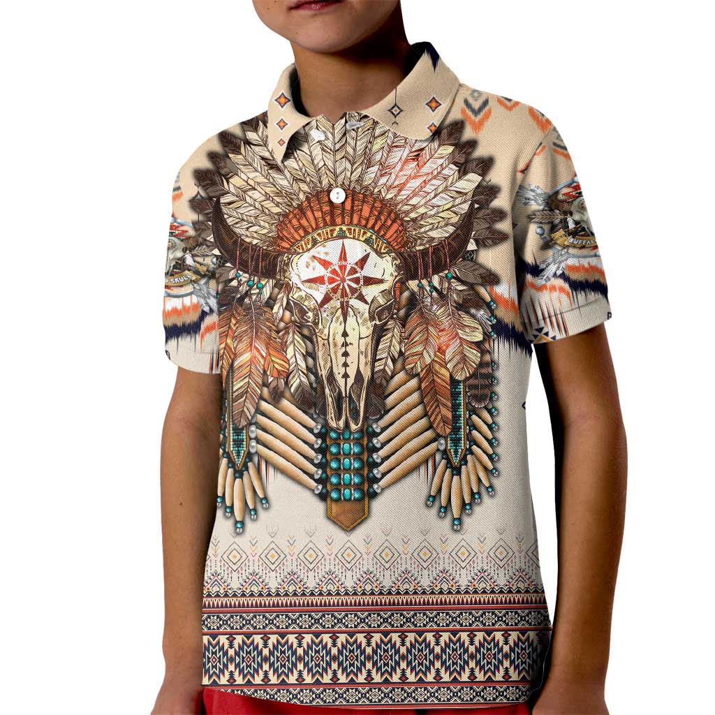 Native American Kid Polo Shirt Buffalo Skull - Wonder Print Shop