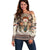 Native American Off Shoulder Sweater Buffalo Skull - Wonder Print Shop