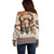 Native American Off Shoulder Sweater Buffalo Skull - Wonder Print Shop