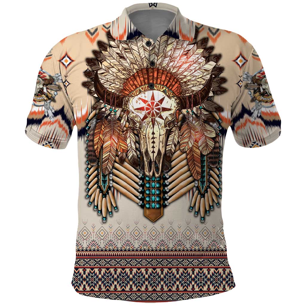 Native American Polo Shirt Buffalo Skull