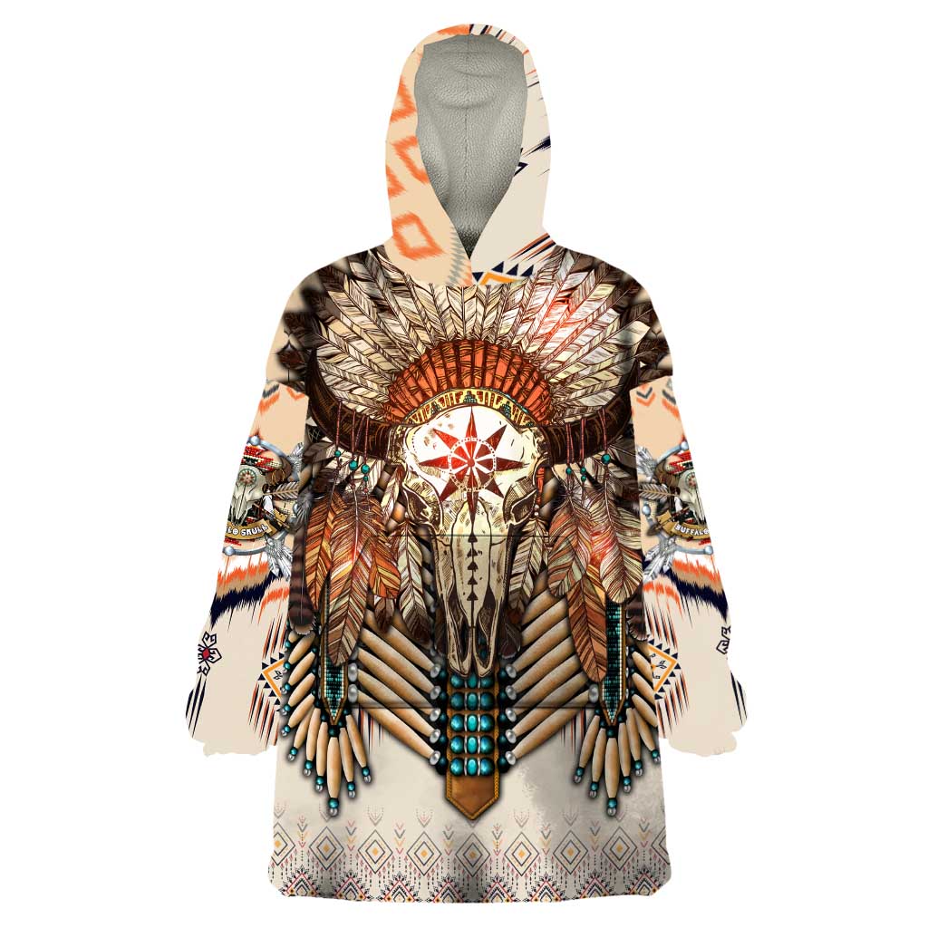 Native American Wearable Blanket Hoodie Buffalo Skull