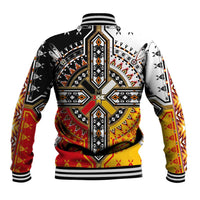 Baseball jacket back with large central geometric cross design, ribbed hem and cuffs