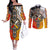 Four Directions Native American Couples Matching Off The Shoulder Long Sleeve Dress and Long Sleeve Button Shirt