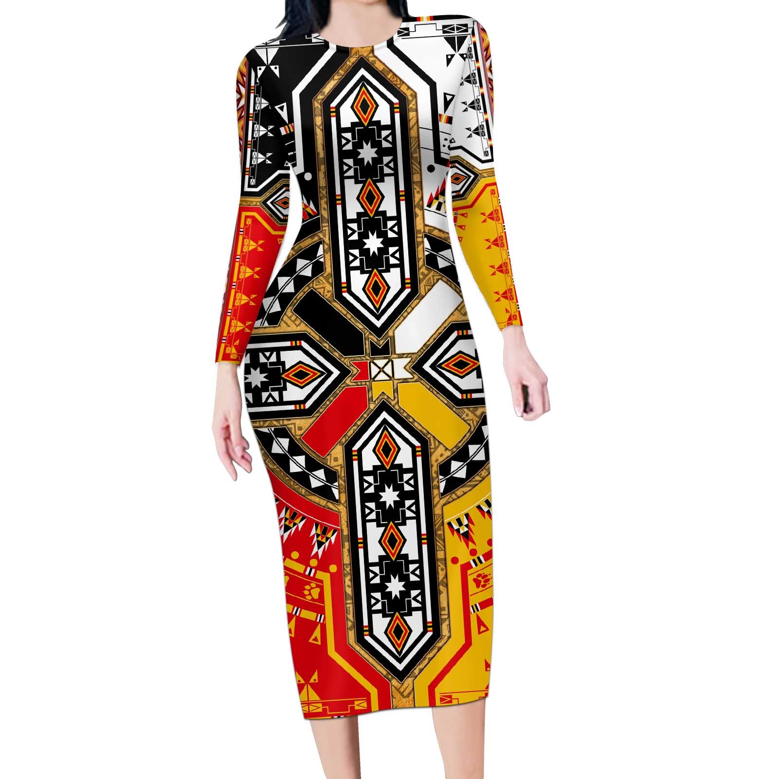 Four Directions Native American Long Sleeve Bodycon Dress