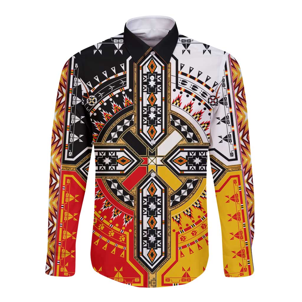 Four Directions Native American Long Sleeve Button Shirt - Wonder Print Shop