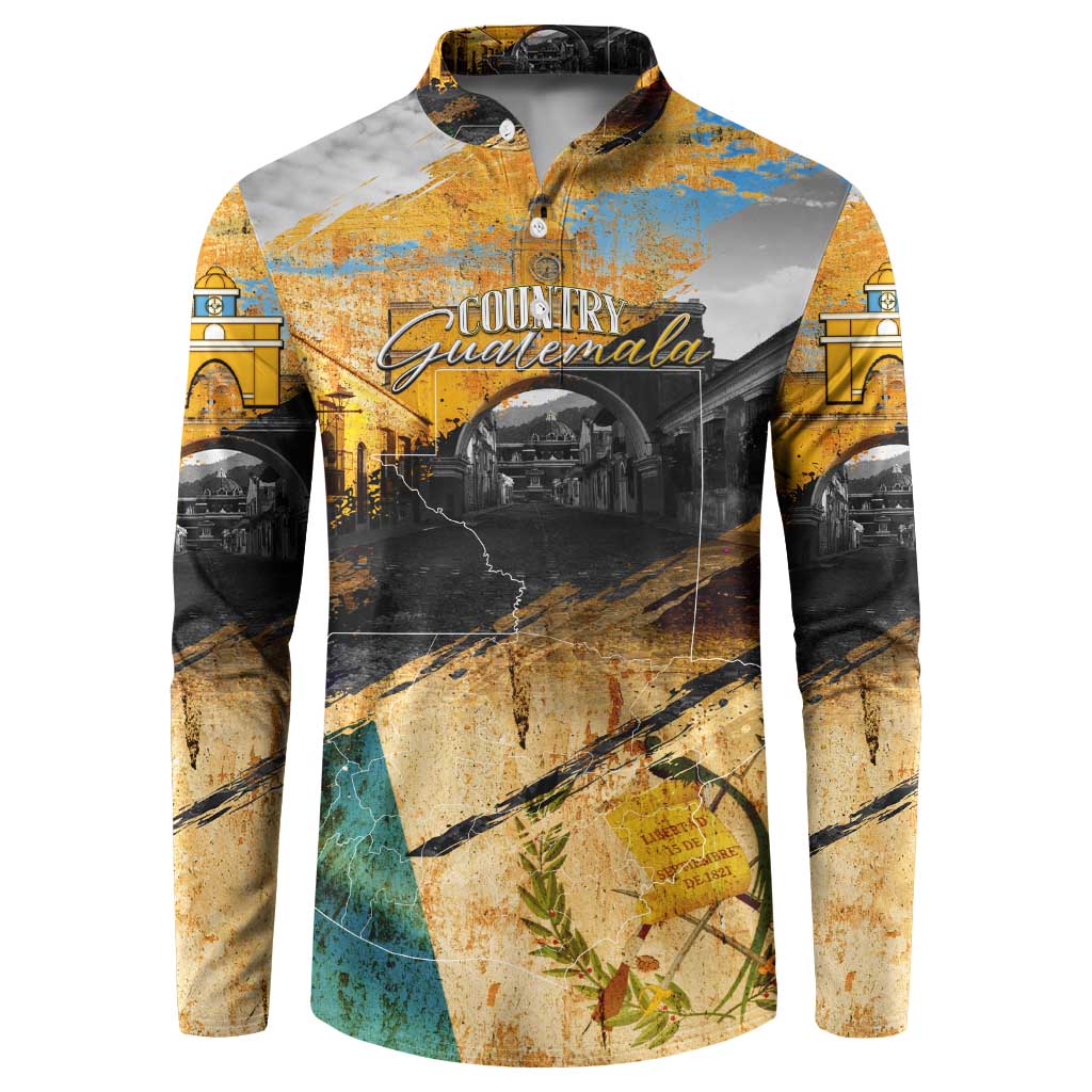 Guatemala Country Pride Button Sweatshirt Grunge Map Art with National Landmark Flag Texture - Wonder Print Shop
