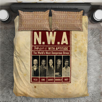 Beige N.W.A printed duvet cover bedding set with matching patterned pillowcases
