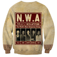 Unisex tan sweatshirt with large N.W.A front poster print, crew neck