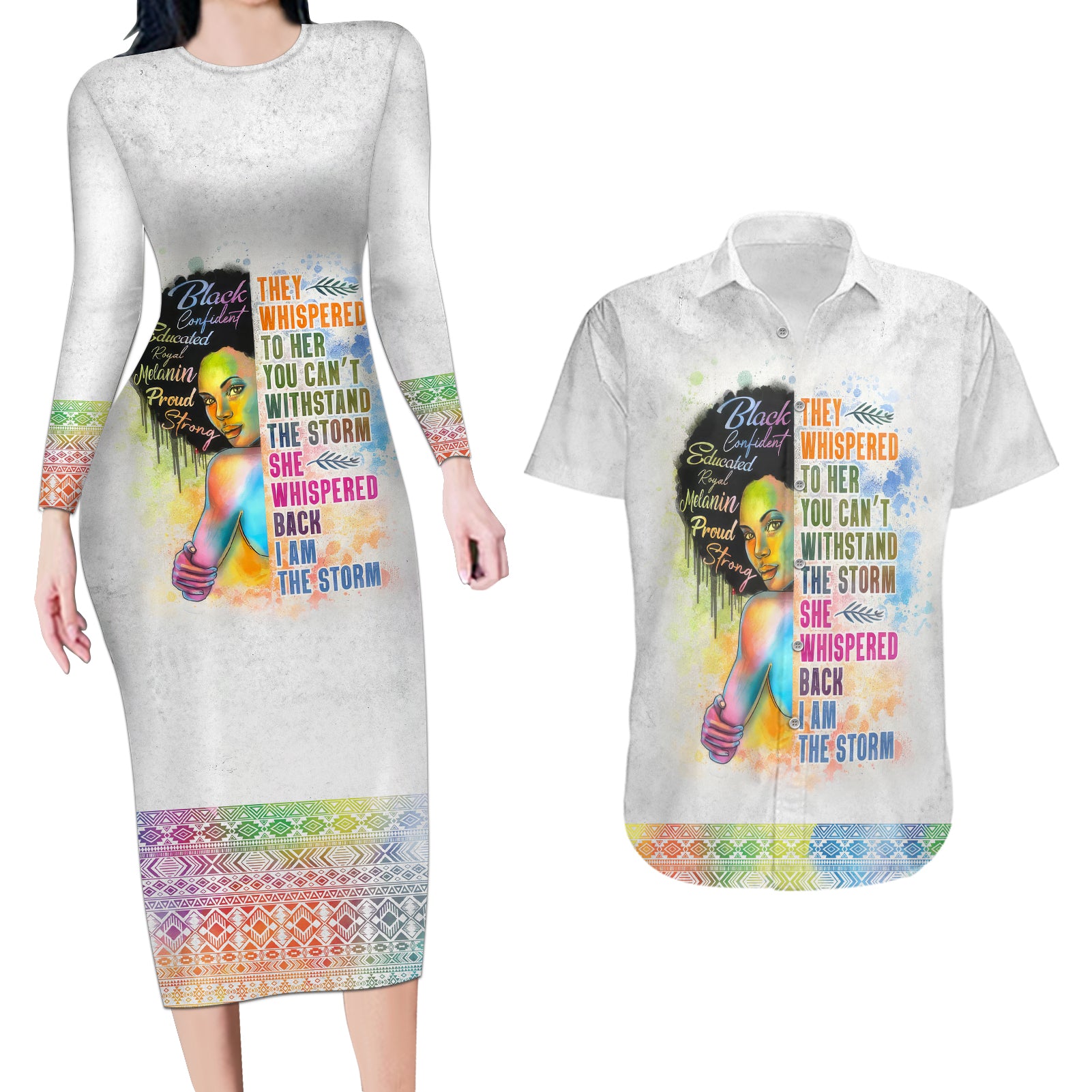 Black Girl I Am The Storm Couples Matching Long Sleeve Bodycon Dress and Hawaiian Shirt African American Women - Wonder Print Shop