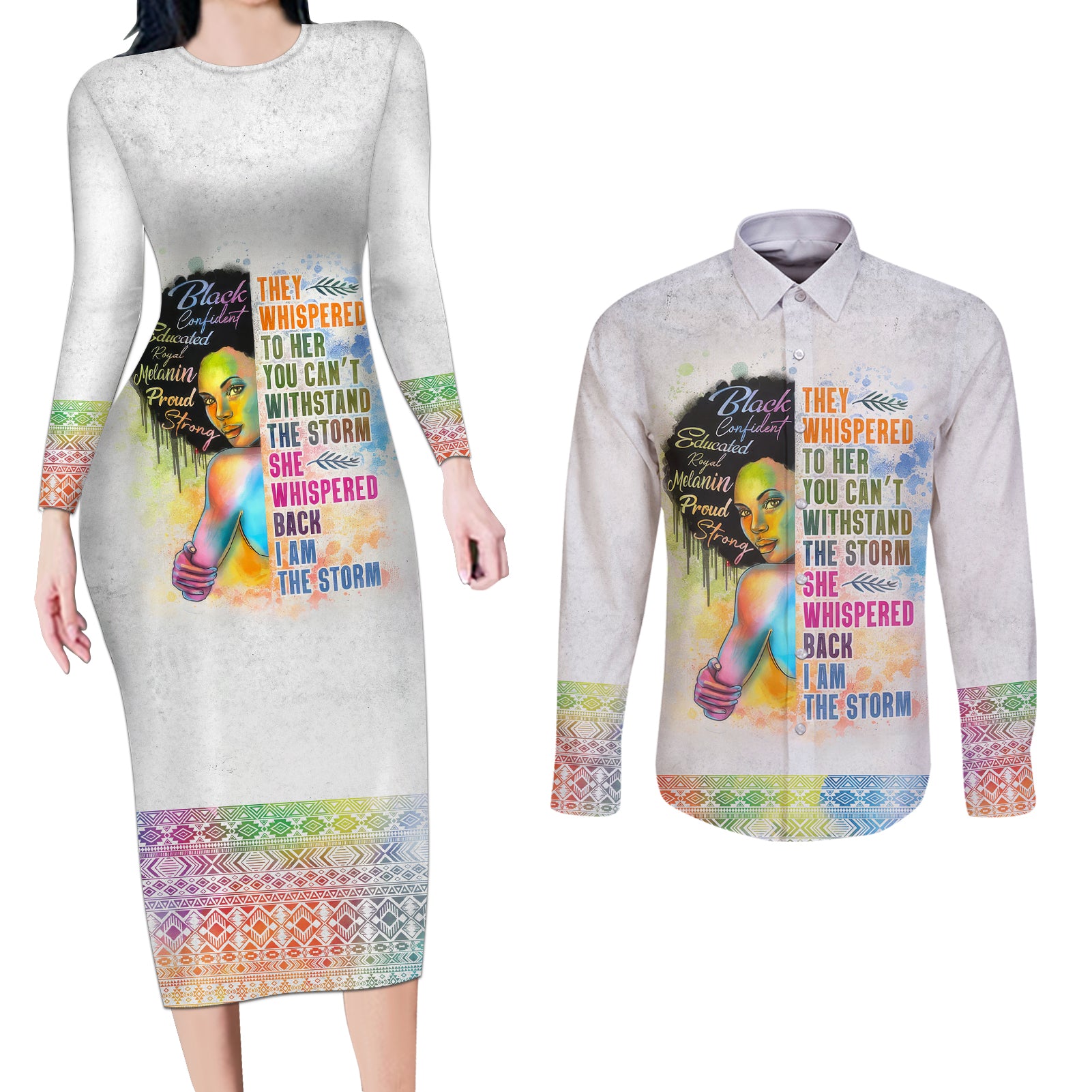 Black Girl I Am The Storm Couples Matching Long Sleeve Bodycon Dress and Long Sleeve Button Shirt African American Women - Wonder Print Shop