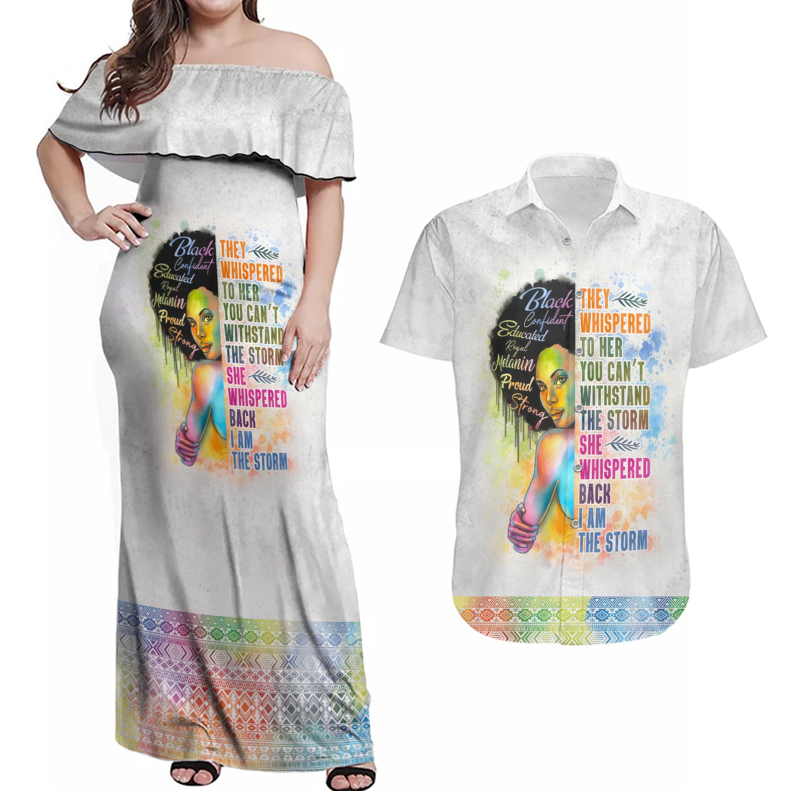 Black Girl I Am The Storm Couples Matching Off Shoulder Maxi Dress and Hawaiian Shirt African American Women - Wonder Print Shop