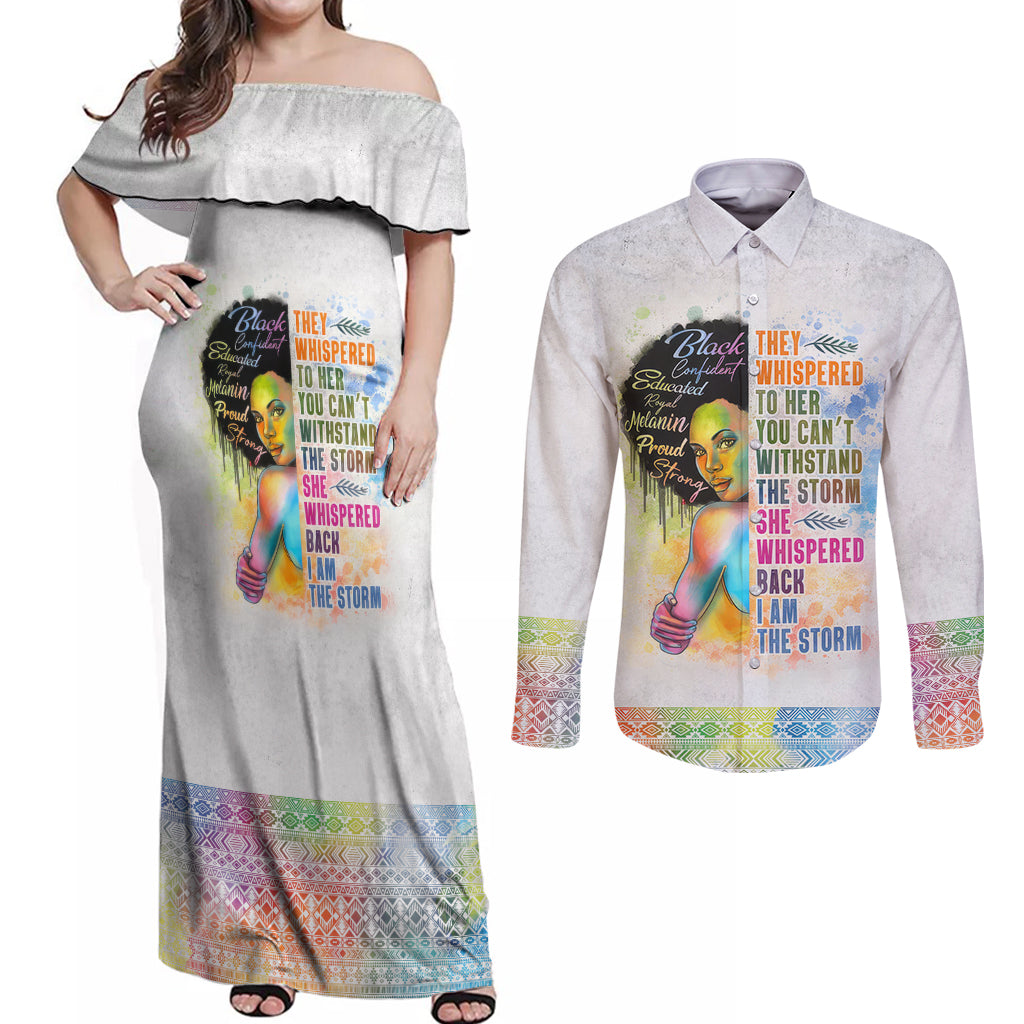 Black Girl I Am The Storm Couples Matching Off Shoulder Maxi Dress and Long Sleeve Button Shirt African American Women - Wonder Print Shop