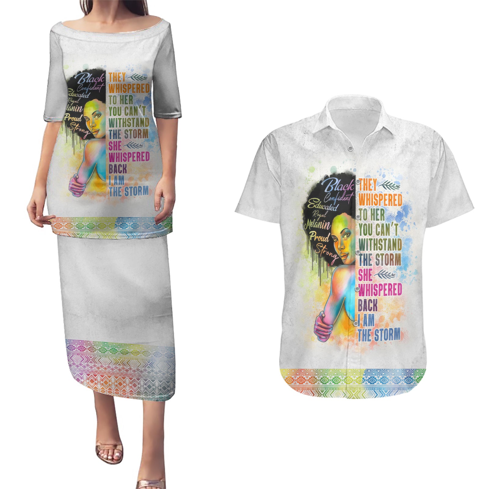 Black Girl I Am The Storm Couples Matching Puletasi and Hawaiian Shirt African American Women - Wonder Print Shop