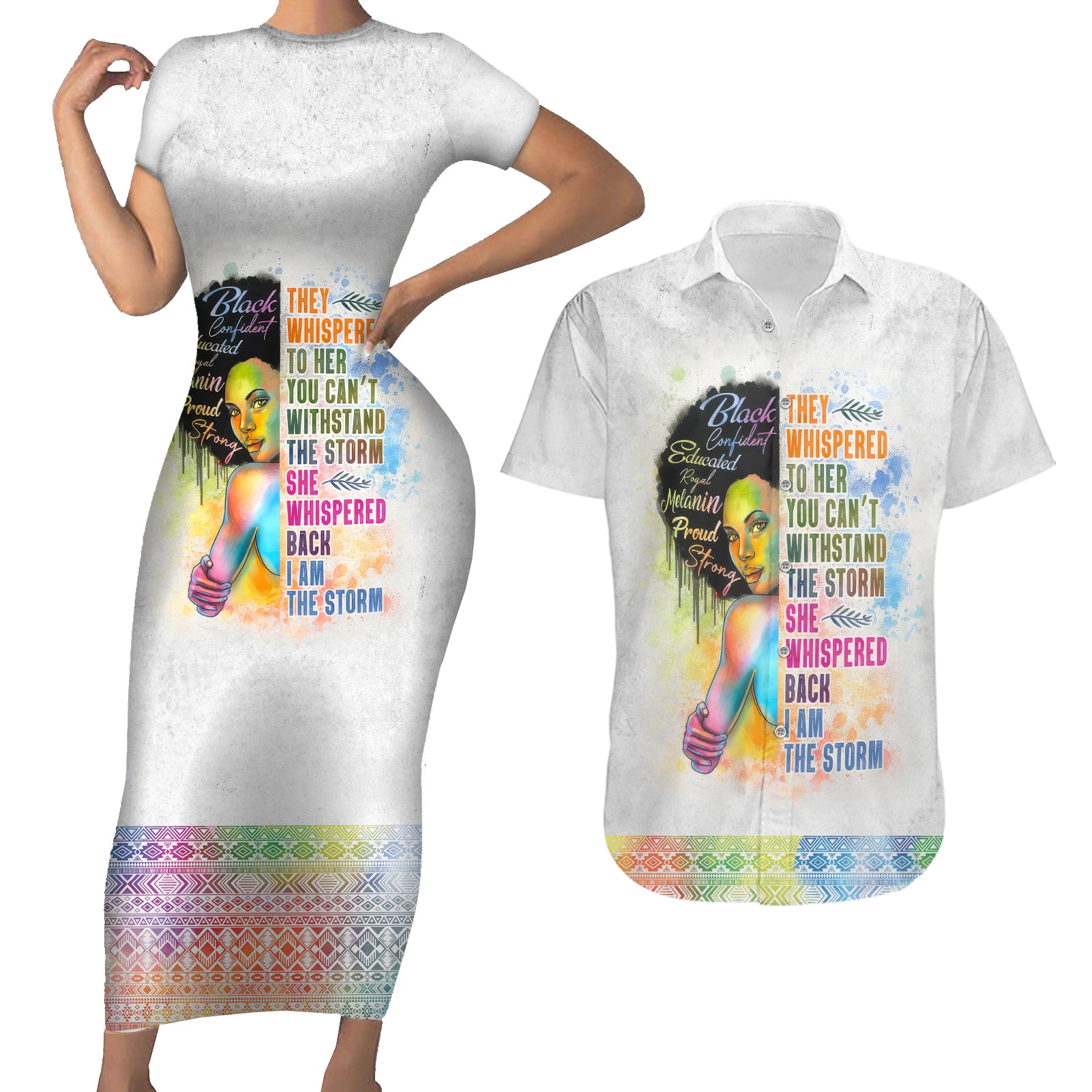 Black Girl I Am The Storm Couples Matching Short Sleeve Bodycon Dress and Hawaiian Shirt African American Women - Wonder Print Shop