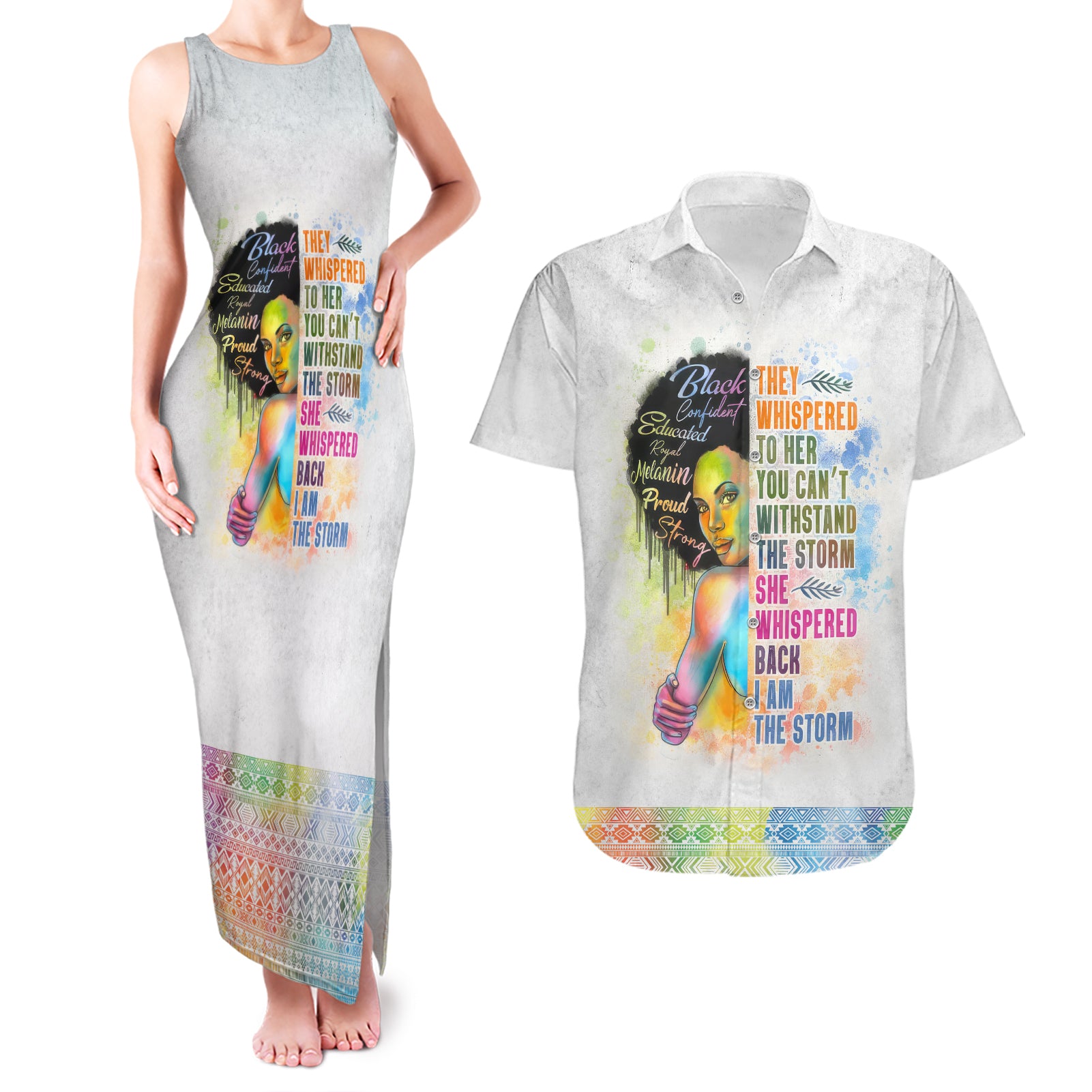 Black Girl I Am The Storm Couples Matching Tank Maxi Dress and Hawaiian Shirt African American Women - Wonder Print Shop