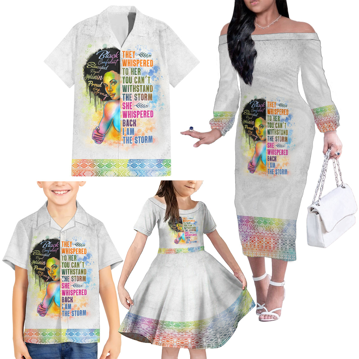 Black Girl I Am The Storm Family Matching Off Shoulder Long Sleeve Dress and Hawaiian Shirt African American Women - Wonder Print Shop