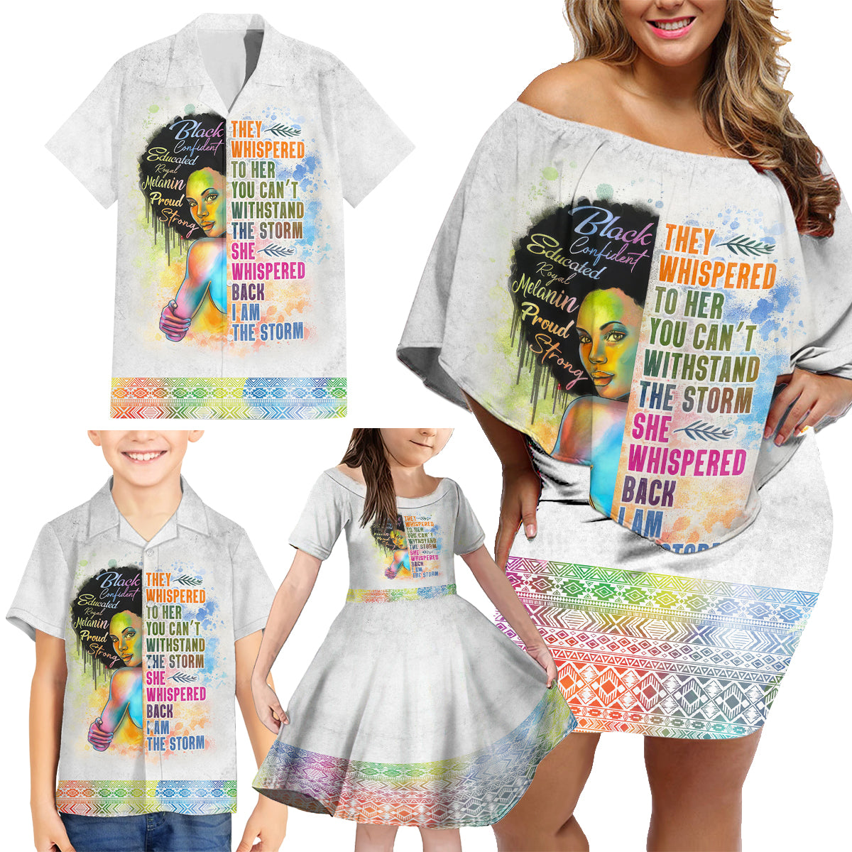 Black Girl I Am The Storm Family Matching Off Shoulder Short Dress and Hawaiian Shirt African American Women - Wonder Print Shop