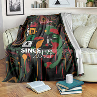 Personalized Black History Month blanket with colorful portrait and “SINCE 2024”