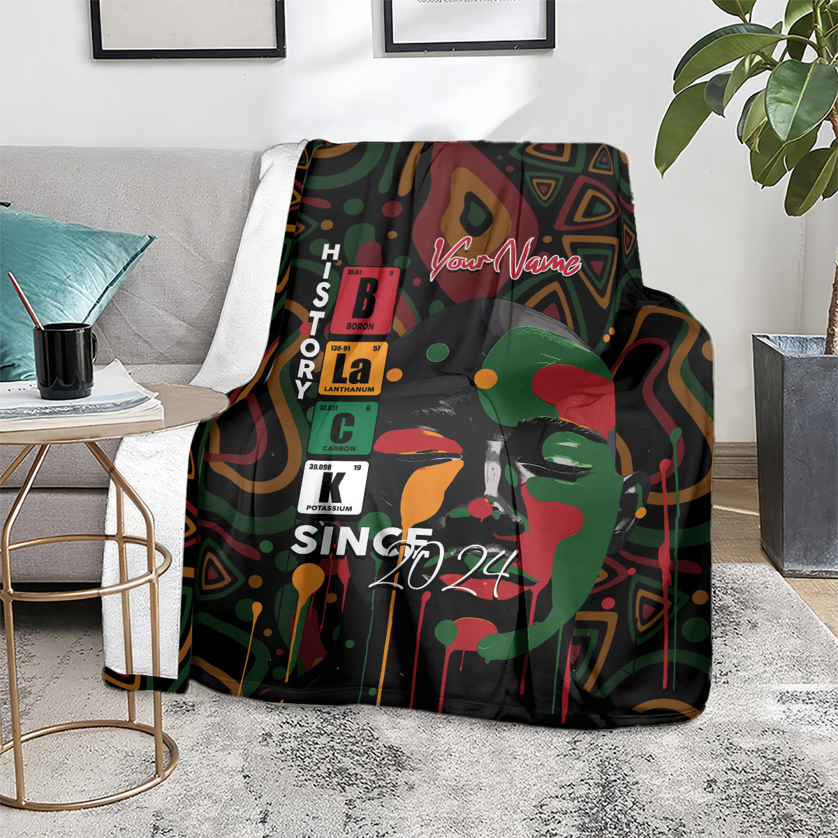 Personalized Black History Month blanket with face portrait print and “SINCE 2024”