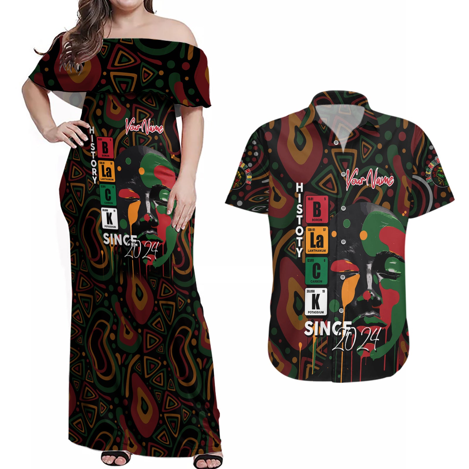 Personalized Black History Month Couples Matching Off Shoulder Maxi Dress and Hawaiian Shirt Since 2024 Chemistry Style - Wonder Print Shop