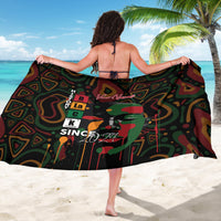Personalized Black History Month sarong shown from back, colorful portrait graphic