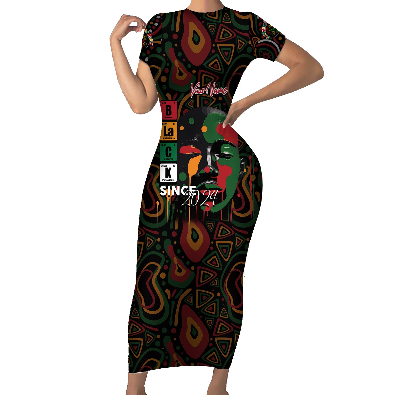 Personalized Black History Month Short Sleeve Bodycon Dress Since 2024 Chemistry Style - Wonder Print Shop