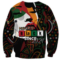 Black unisex sweatshirt with abstract face art, chemistry icons, and 'Since 2024' text
