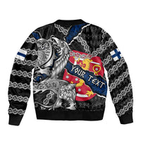 Personalized Finland Vikings Bomber Jacket Nordic Lion Bound in Runes and Chains