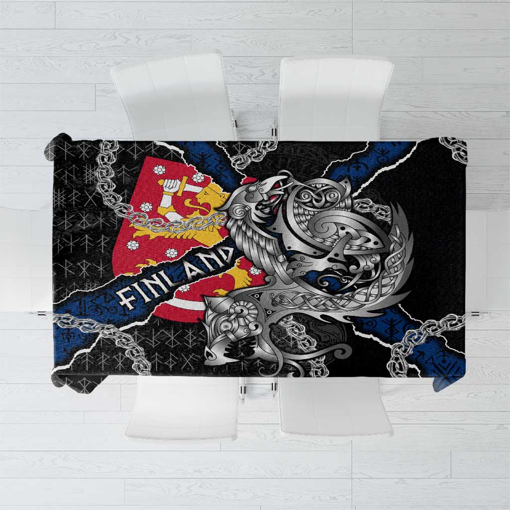 Finland Vikings Tablecloth Nordic Lion Bound in Runes and Chains