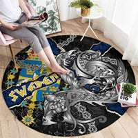 Sweden Vikings Round Carpet Nordic Lion Bound in Runes and Chains