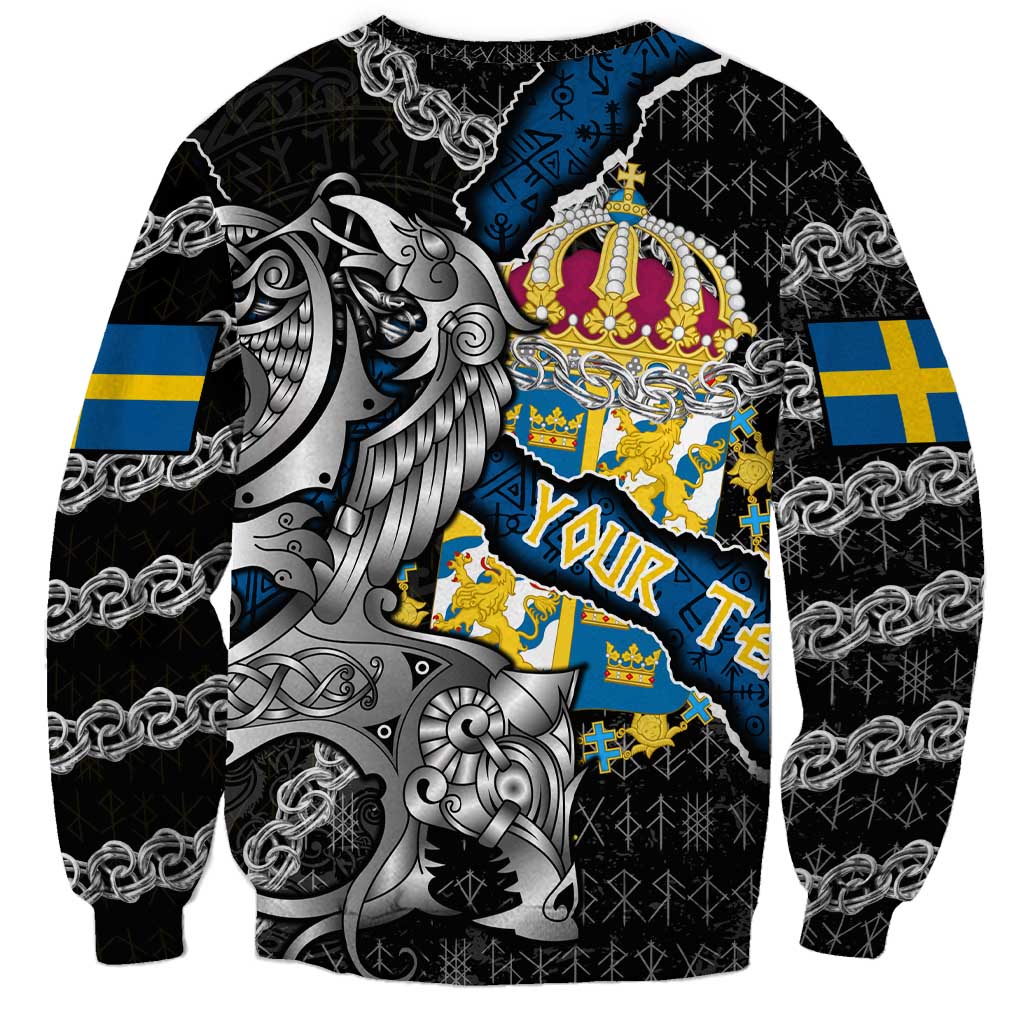 Personalized Sweden Vikings Sweatshirt Nordic Lion Bound in Runes and Chains
