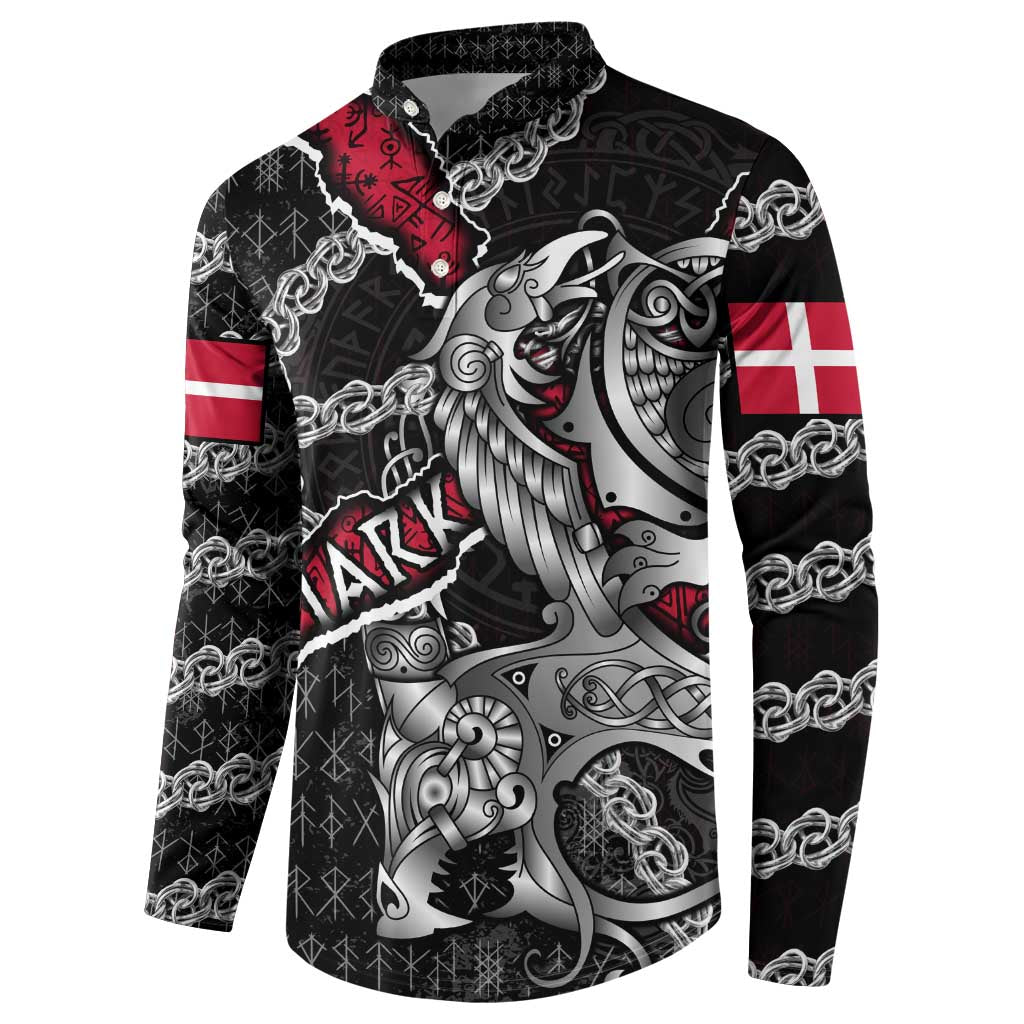 Personalized Denmark Vikings Button Sweatshirt Nordic Lion Bound in Runes and Chains