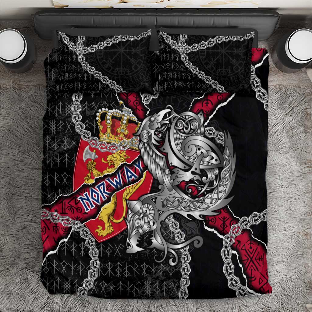 Norway Vikings Bedding Set Nordic Lion Bound in Runes and Chains