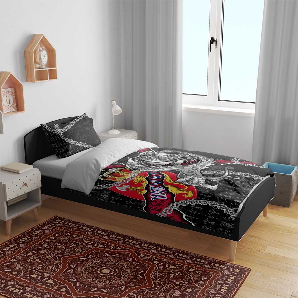 Norway Vikings Bedding Set Nordic Lion Bound in Runes and Chains