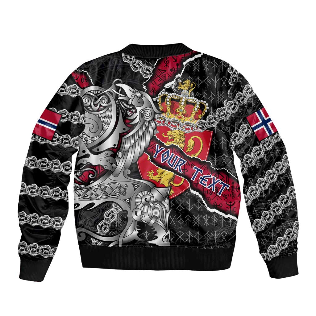 Personalized Norway Vikings Bomber Jacket Nordic Lion Bound in Runes and Chains
