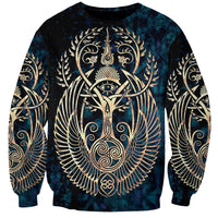 Navy crewneck sweatshirt with long sleeves and gold Adinkra Tree of Life graphic